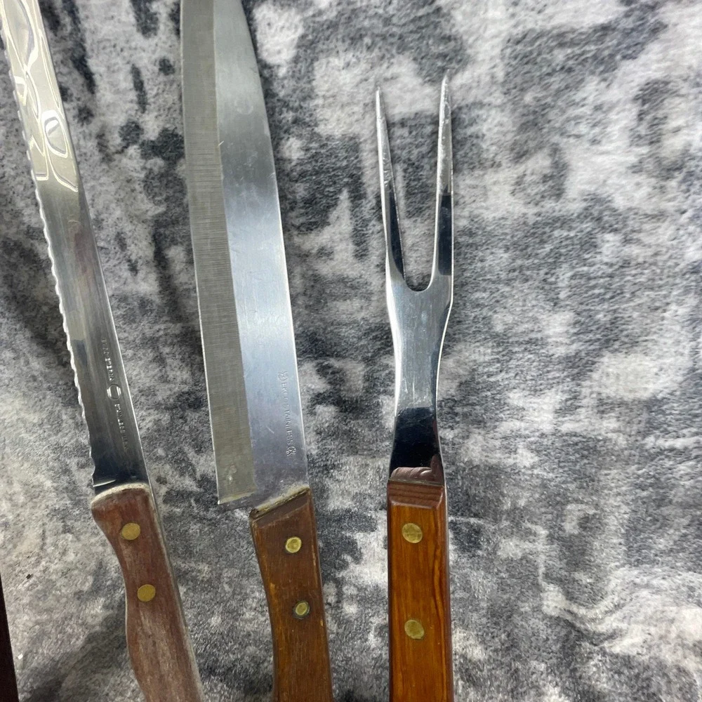 Vtg EKCO Oneida USA 5 Pc‎ Kitchen Utensil Lot Wood Handle Stainless Steel